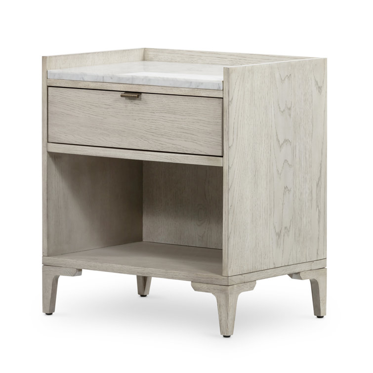 Contemporary Gray Oak Veneer Nightstand with Marble Top