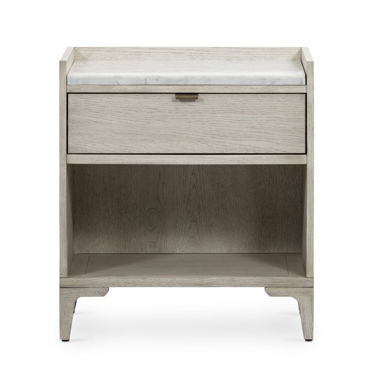 Contemporary Gray Oak Veneer Nightstand with Marble Top