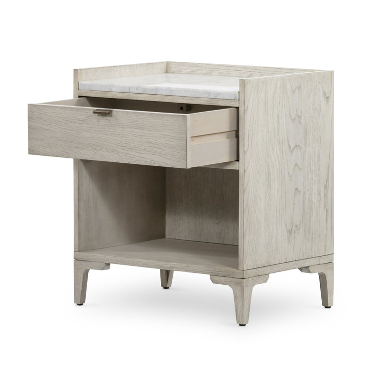 Contemporary Gray Oak Veneer Nightstand with Marble Top