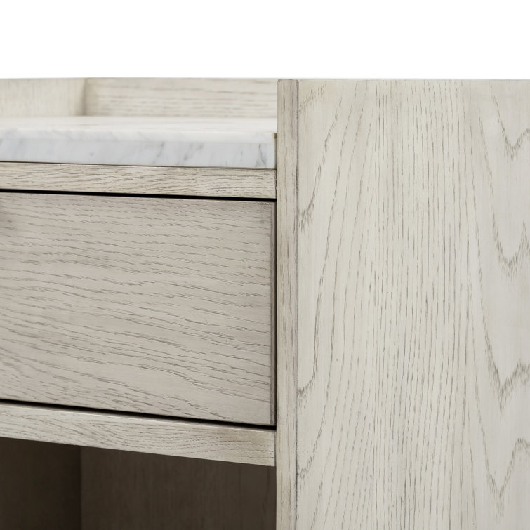 Contemporary Gray Oak Veneer Nightstand with Marble Top