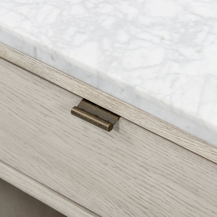 Contemporary Gray Oak Veneer Nightstand with Marble Top