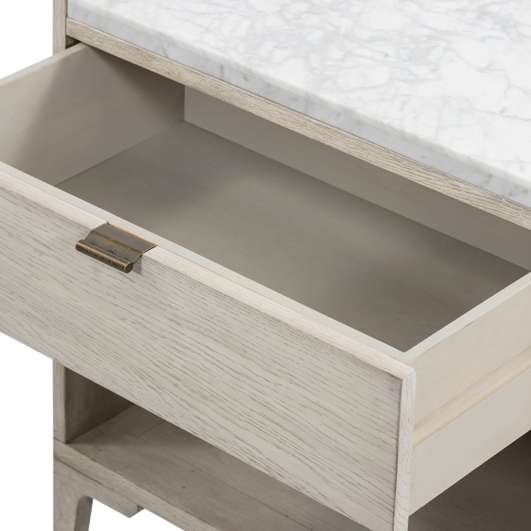 Contemporary Gray Oak Veneer Nightstand with Marble Top