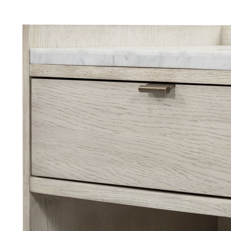 Contemporary Gray Oak Veneer Nightstand with Marble Top