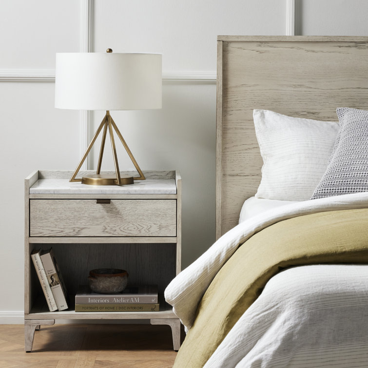 Contemporary Gray Oak Veneer Nightstand with Marble Top