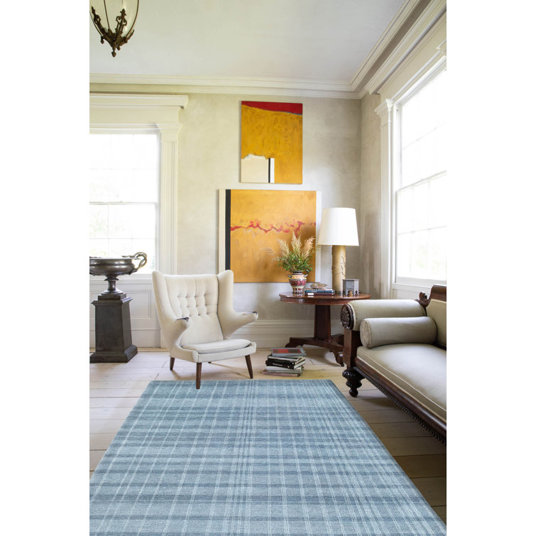 Hand Tufted Blue Wool Rectangular Area Rug 2' x 3'