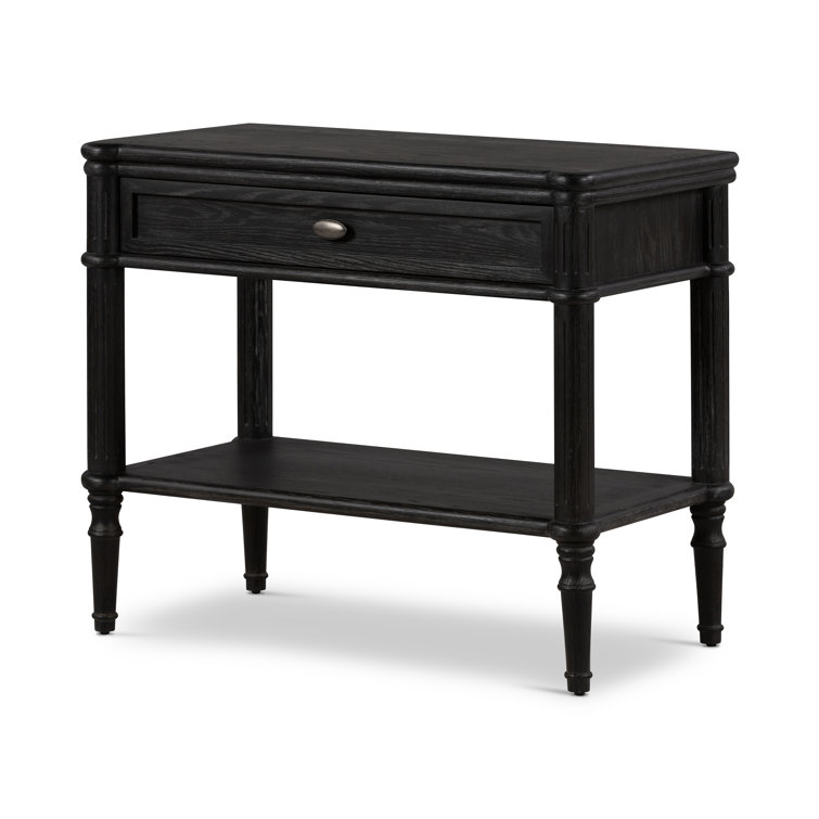 Tacorey Rustic Black Solid Oak 1-Drawer Nightstand
