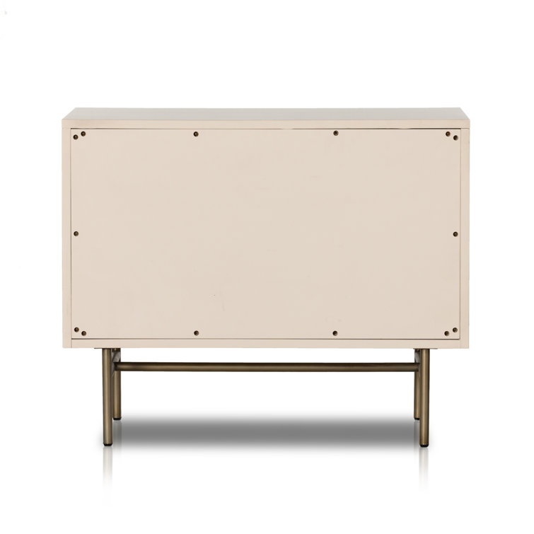 Matte Alabaster and Cane 3-Drawer Nightstand with Brass Accents