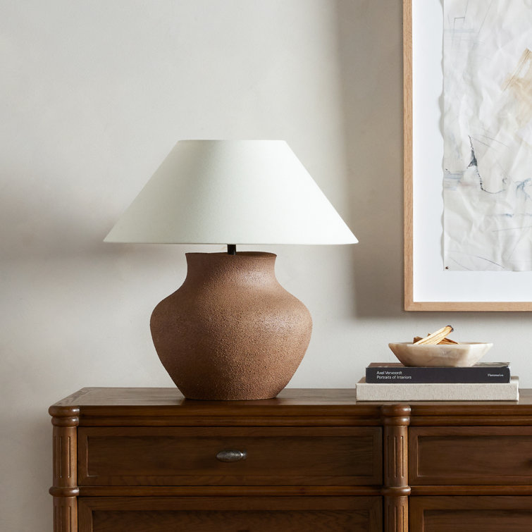 Dark Sand Ceramic Table Lamp with Ivory Shade