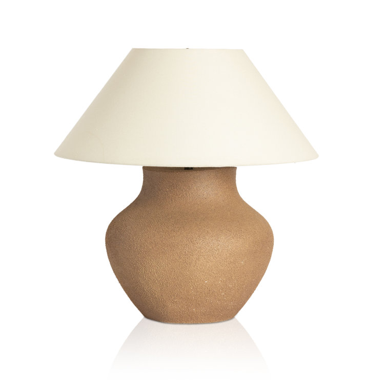 Dark Sand Ceramic Table Lamp with Ivory Shade