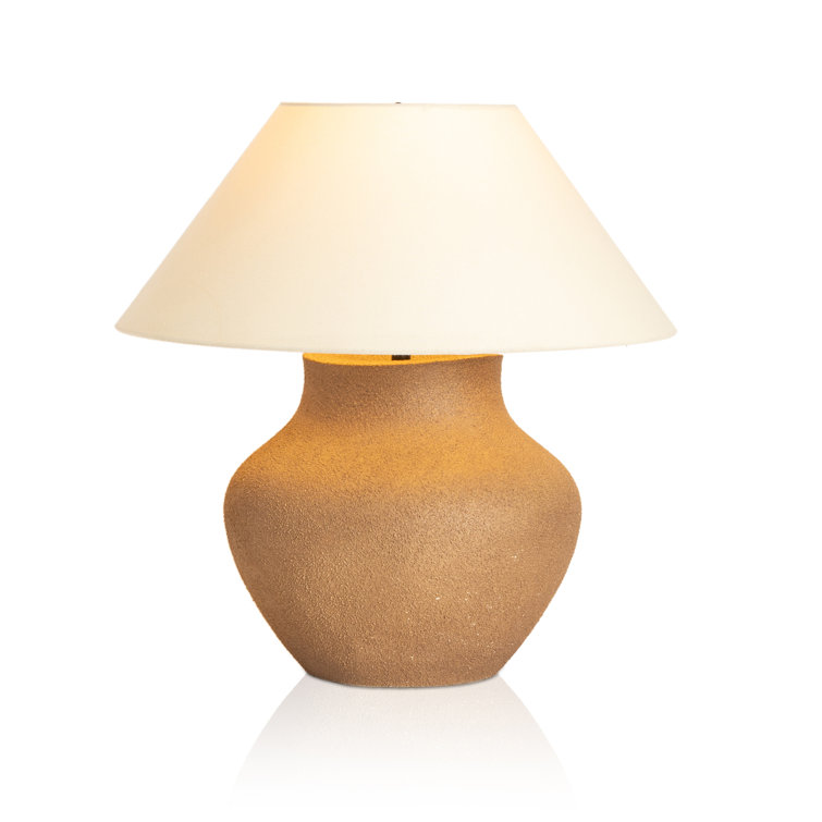 Dark Sand Ceramic Table Lamp with Ivory Shade
