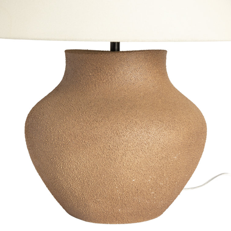 Dark Sand Ceramic Table Lamp with Ivory Shade