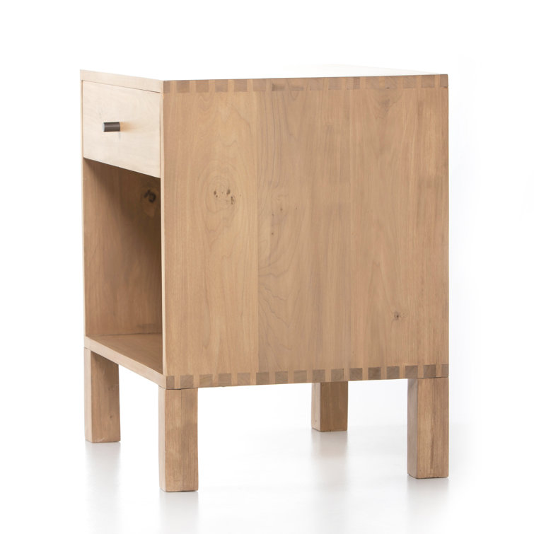 Isador Cubed Nightstand in Dry Wash Poplar with Iron and Leather Accents