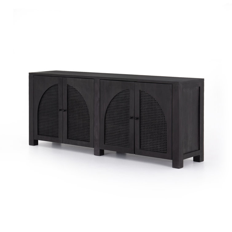 Contemporary Black Mango Wood & Iron Sideboard with Arched Cane Panels