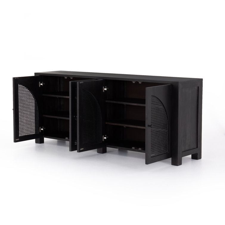 Contemporary Black Mango Wood & Iron Sideboard with Arched Cane Panels