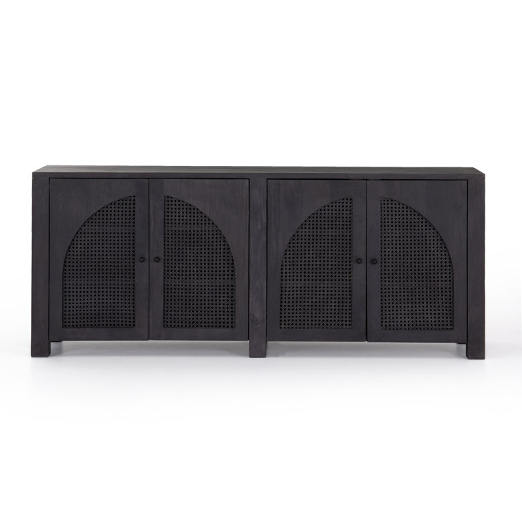 Contemporary Black Mango Wood & Iron Sideboard with Arched Cane Panels