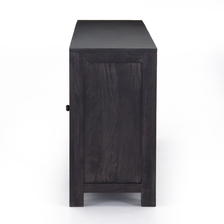 Contemporary Black Mango Wood & Iron Sideboard with Arched Cane Panels