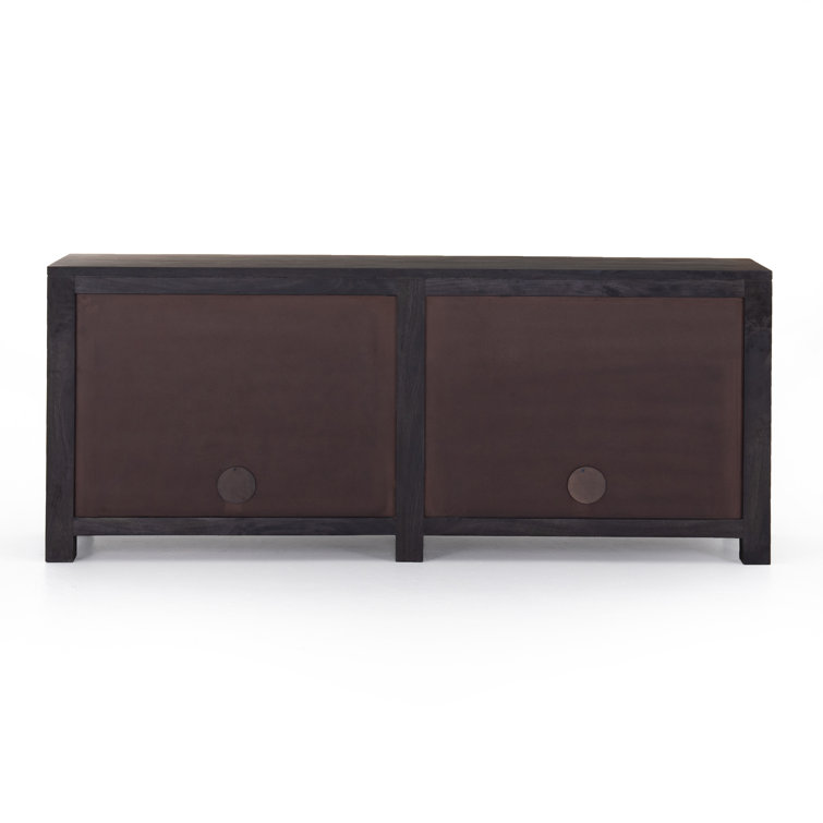 Contemporary Black Mango Wood & Iron Sideboard with Arched Cane Panels