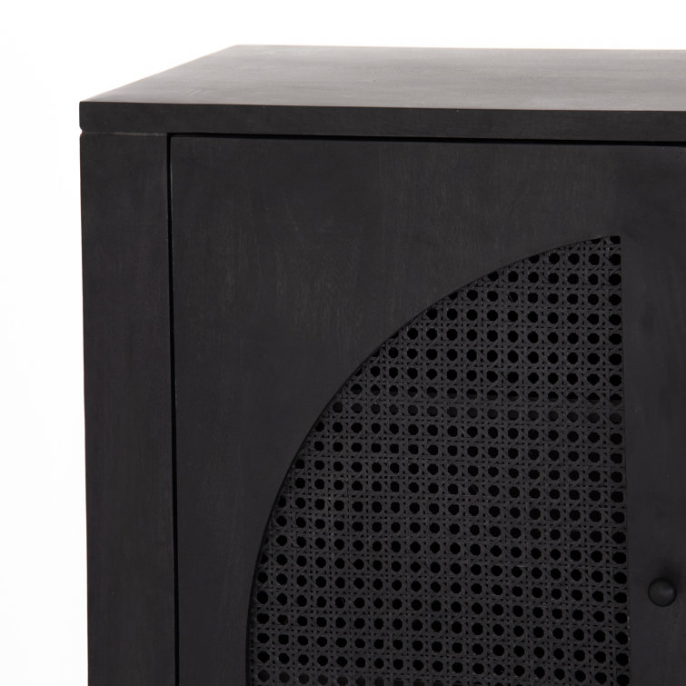 Contemporary Black Mango Wood & Iron Sideboard with Arched Cane Panels