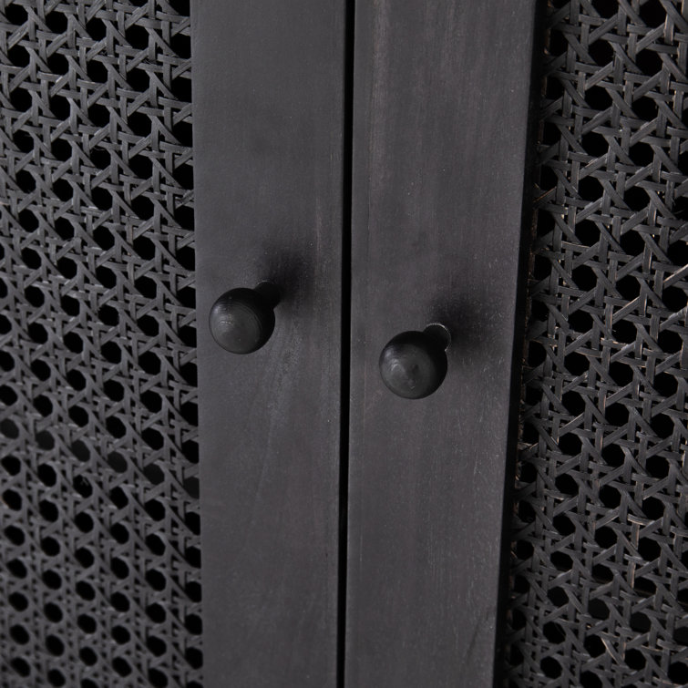 Contemporary Black Mango Wood & Iron Sideboard with Arched Cane Panels