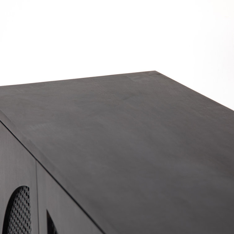 Contemporary Black Mango Wood & Iron Sideboard with Arched Cane Panels