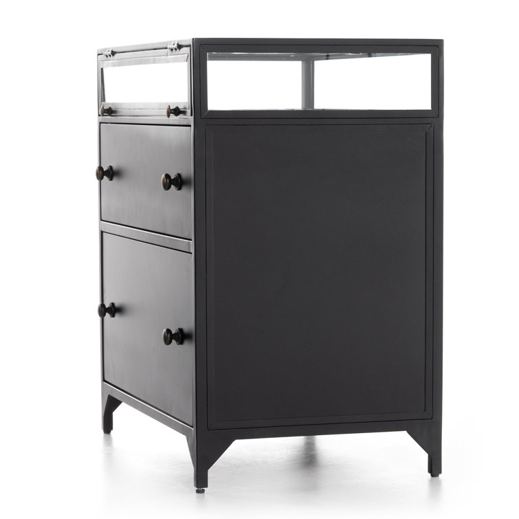 Belmont Matte Black Iron 2-Drawer Nightstand with Glass Enclosure