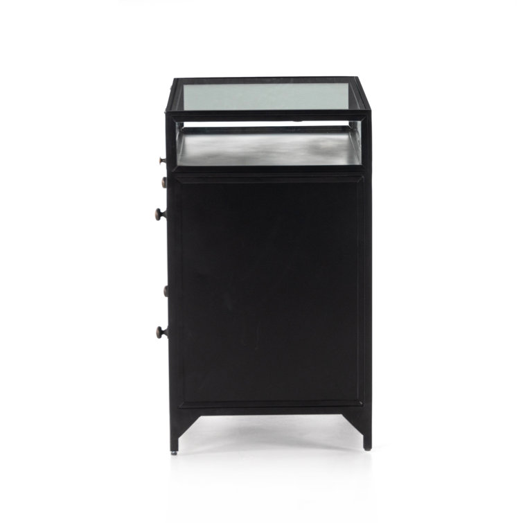 Belmont Matte Black Iron 2-Drawer Nightstand with Glass Enclosure