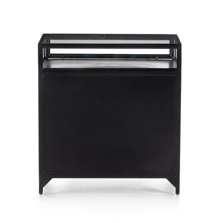 Belmont Matte Black Iron 2-Drawer Nightstand with Glass Enclosure