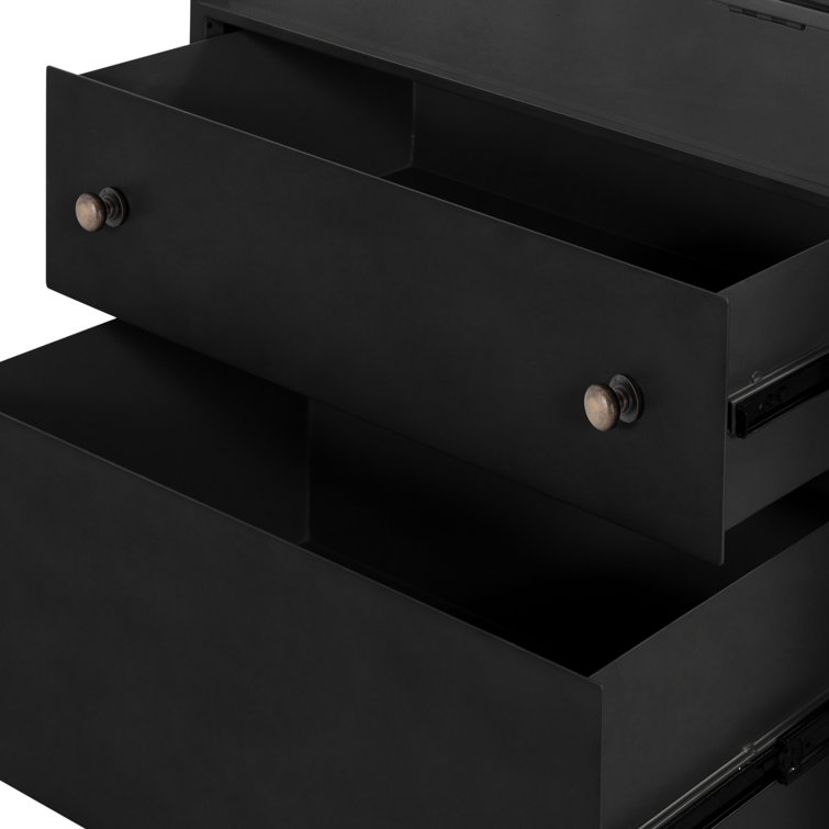 Belmont Matte Black Iron 2-Drawer Nightstand with Glass Enclosure
