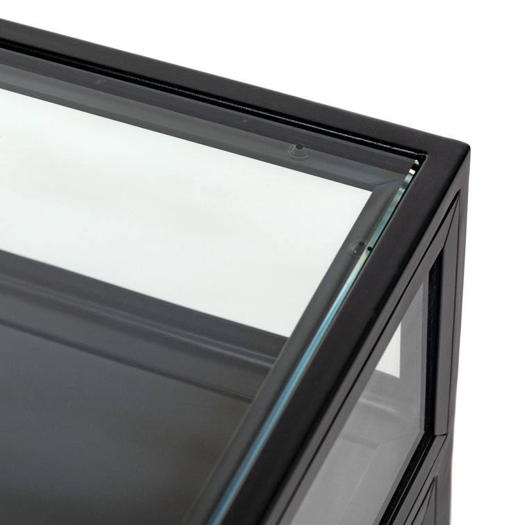 Belmont Matte Black Iron 2-Drawer Nightstand with Glass Enclosure
