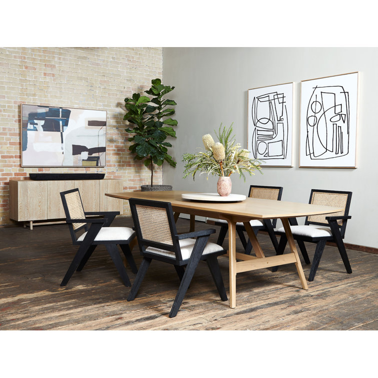 Large Abstract White and Black Canvas Print with Maple Frame