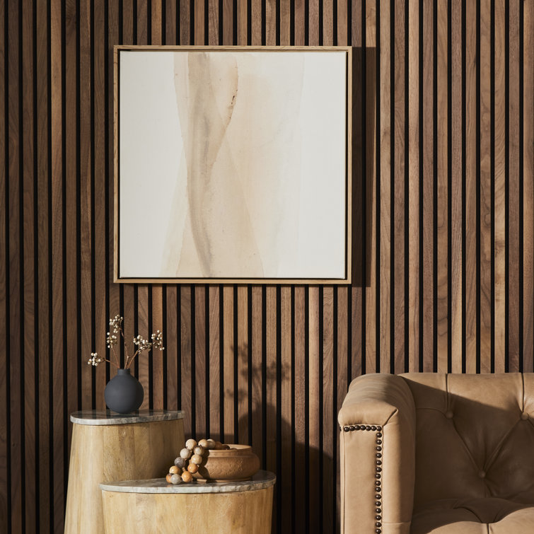 Neutral Abstract Canvas Triptych with Oak Frames