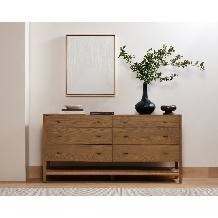 Natural Brown Ash Wood 6-Drawer Dresser with Soft Close Drawer