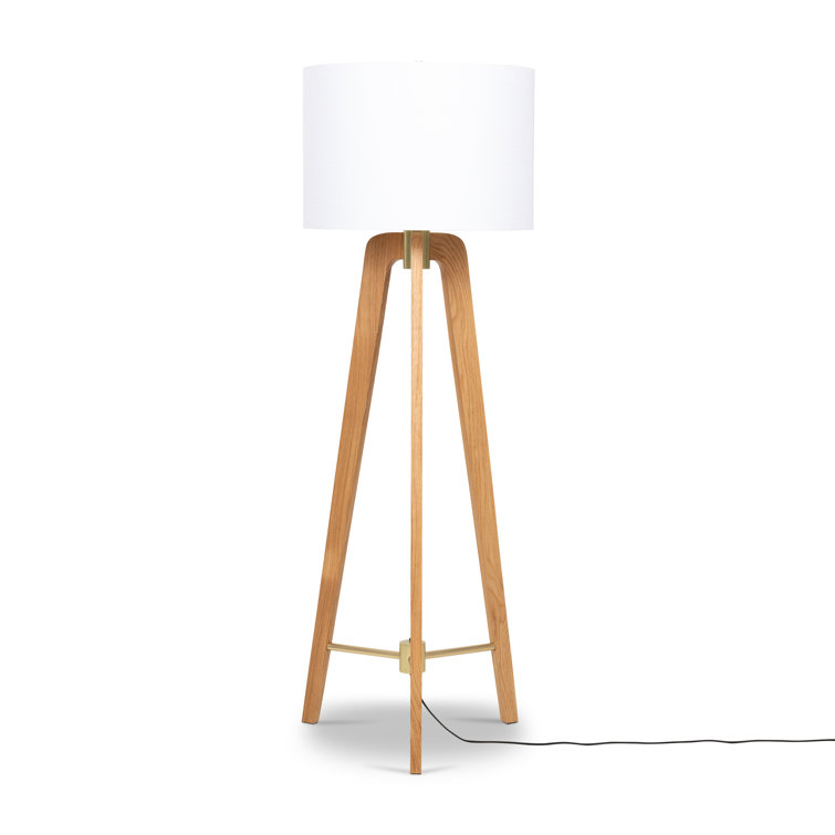 Natural Oak Tripod Floor Lamp with White Shade