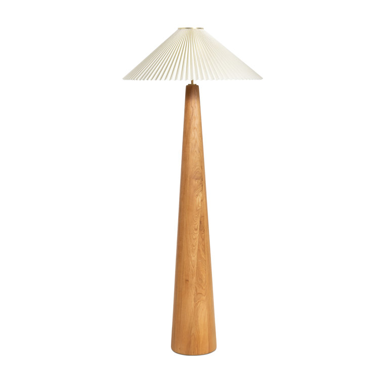 66" Oak and Bronze Floor Lamp with Pleated Shade
