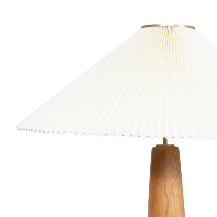 66" Oak and Bronze Floor Lamp with Pleated Shade