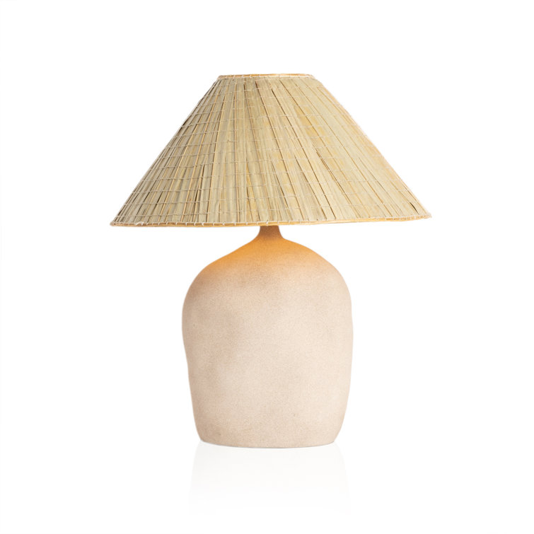 Sand Ceramic Table Lamp with Woven Palm Shade