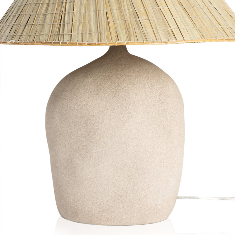 Sand Ceramic Table Lamp with Woven Palm Shade