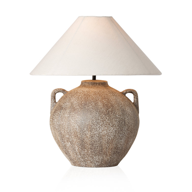 Rustic Brown Ceramic Table Lamp with Linen Shade