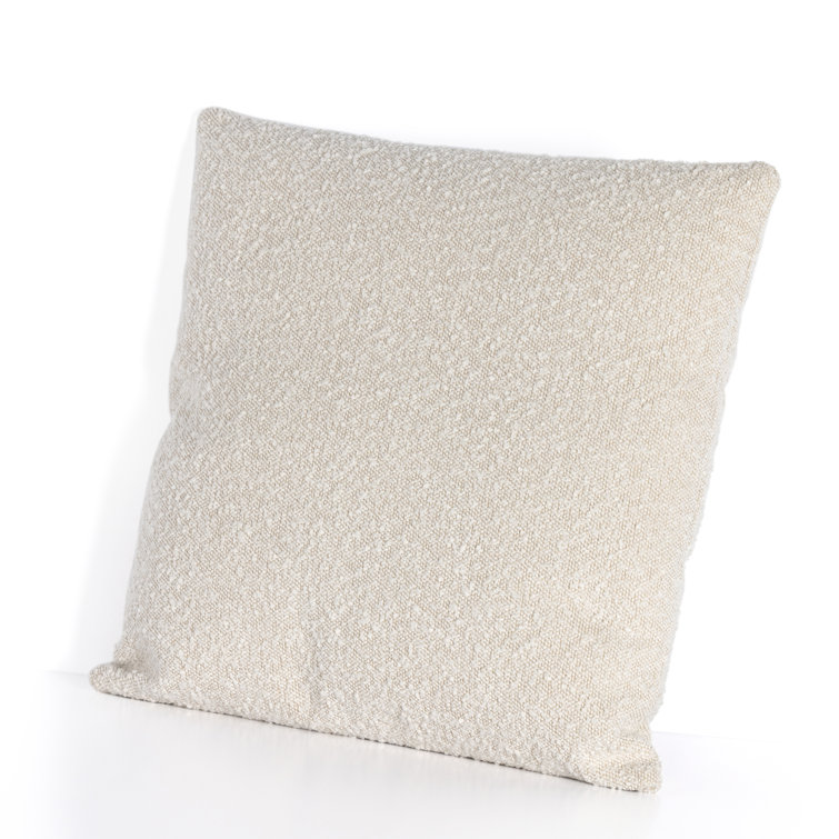 Cream Boucle and Black Leather Square Throw Pillow Set