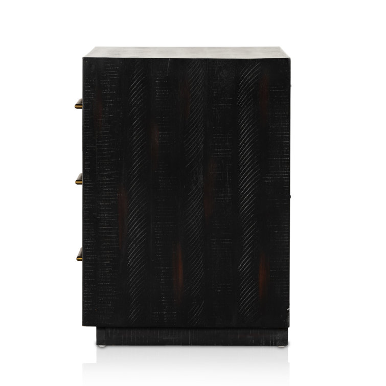 Suki Black 3-Drawer Nightstand with Metal Handles