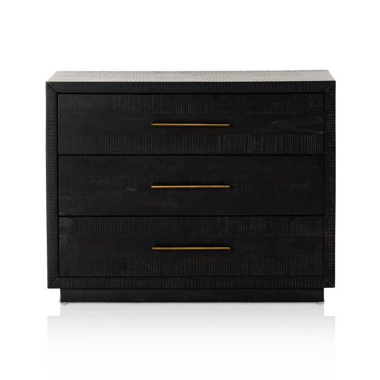 Suki Black 3-Drawer Nightstand with Metal Handles