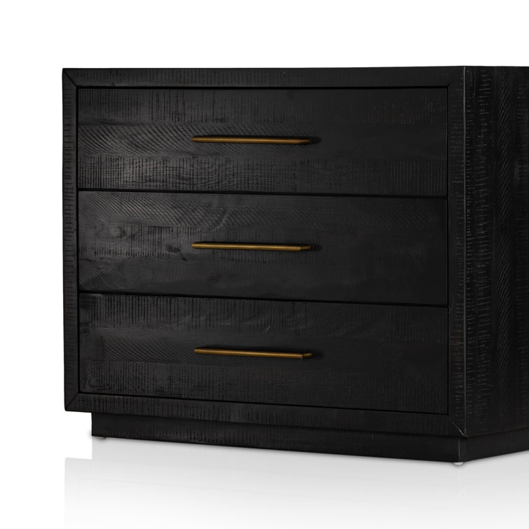 Suki Black 3-Drawer Nightstand with Metal Handles