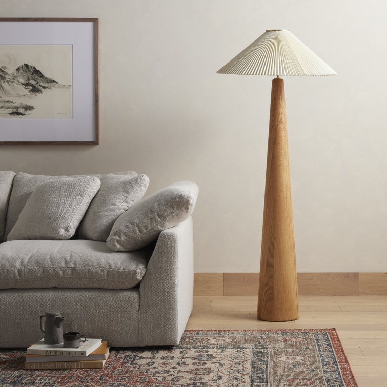 66" Oak and Bronze Floor Lamp with Pleated Shade