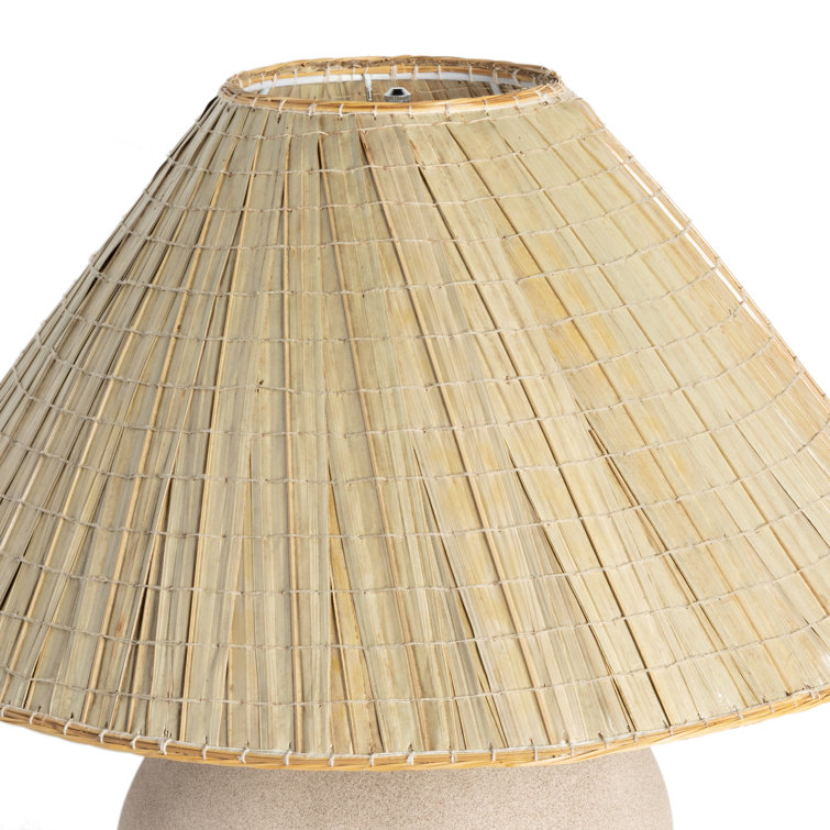 Sand Ceramic Table Lamp with Woven Palm Shade