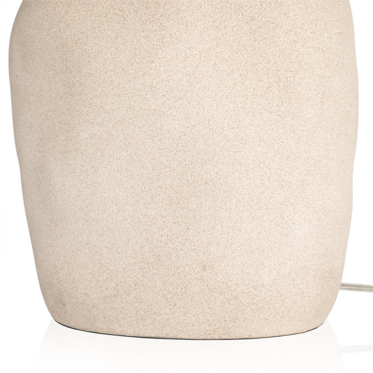 Sand Ceramic Table Lamp with Woven Palm Shade
