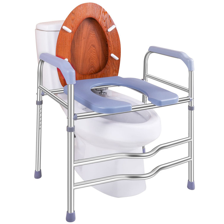 Adjustable Height Gray and Red Steel Raised Toilet Seat
