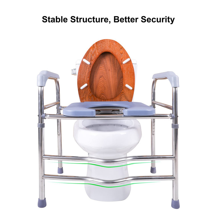 Adjustable Height Gray and Red Steel Raised Toilet Seat