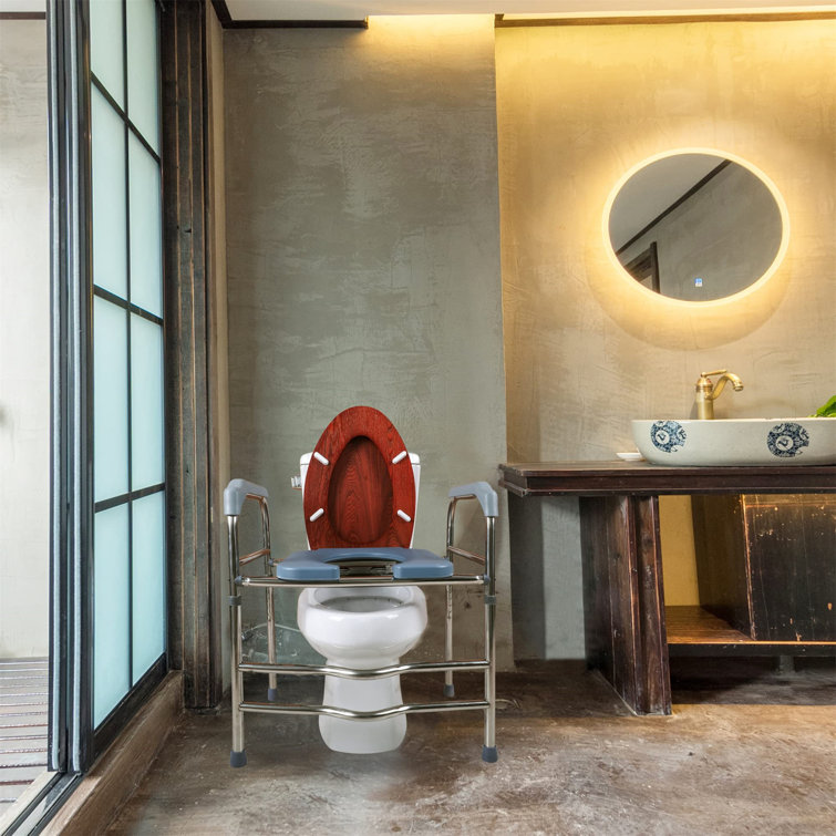 Adjustable Height Gray and Red Steel Raised Toilet Seat
