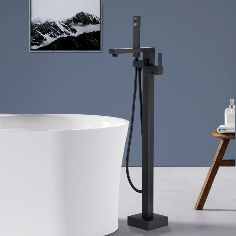 Matte Black Stainless Steel Freestanding Tub Filler with Hand Shower