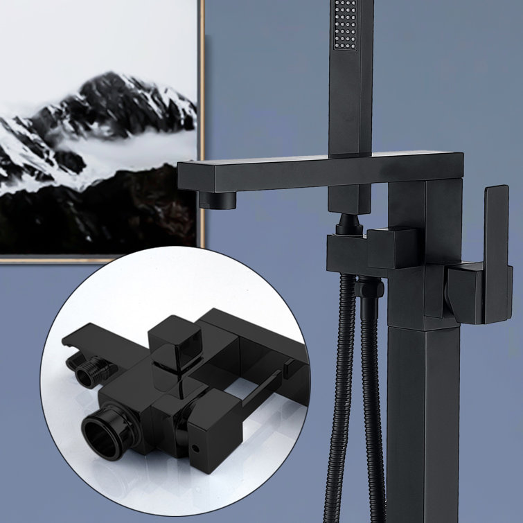 Matte Black Stainless Steel Freestanding Tub Filler with Hand Shower